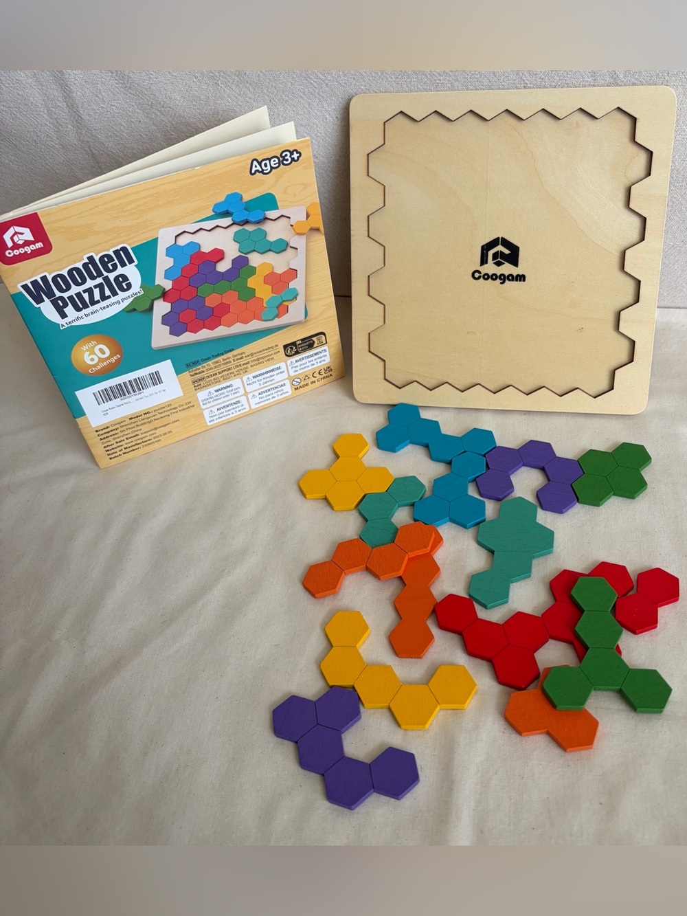 Coogam Colorful Wooden Hexagon Brain Teaser Puzzle with 60 challenges